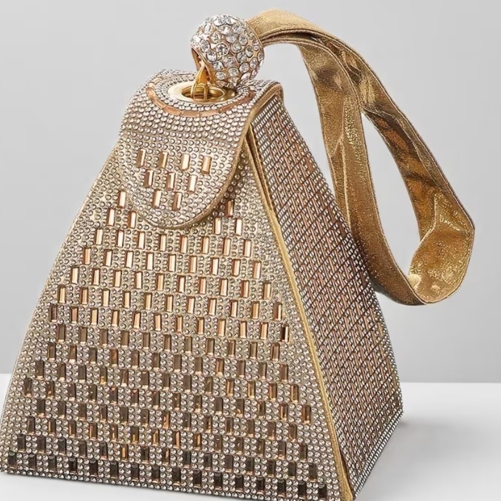 Sue Wong Gold Crystal Pyramid Wristlet